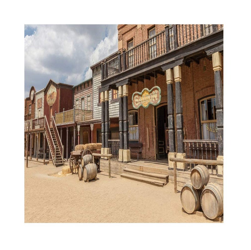 Laeacco 8x8ft Old Cowboy Town Saloon Wild West Backdrop Central Arizona USA Vintage Saloon Photography Backdrop Western Themed Party Decoration Boy Birthday Party Background Children Adults Portraits - Image 1